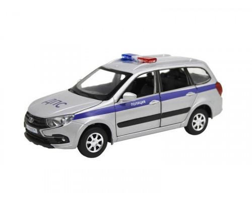 Машина АВТОПАНОРАМА LADA GRANTA CROSS Полиция, серебро, 1/24, свет, звук, в/к 24,5*12,5*10,5 см