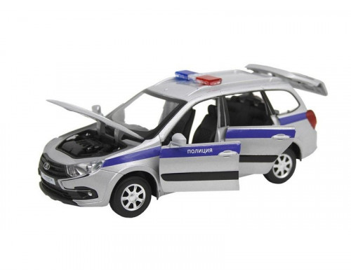 Машина АВТОПАНОРАМА LADA GRANTA CROSS Полиция, серебро, 1/24, свет, звук, в/к 24,5*12,5*10,5 см