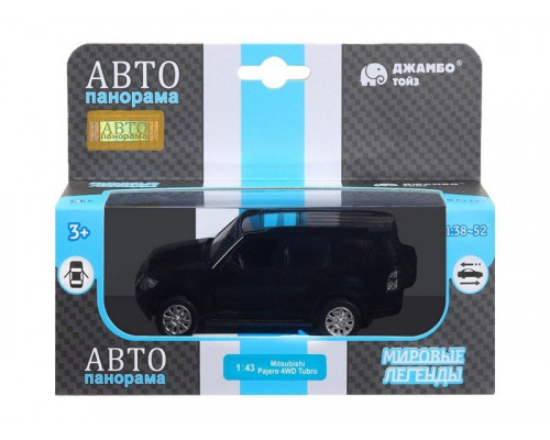 Машина АВТОПАНОРАМА Mitsubishi Pajero 4WD Tubro, черный, 1/43, инерция, в/к 17,5*12,5*6,5 см