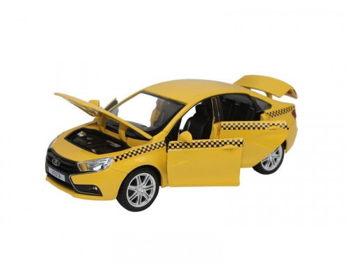 Машина АВТОПАНОРАМА LADA VESTA ТАКСИ желтый, 1/24, свет, звук, инерция, в/к 24,5*12,5*10,5 см