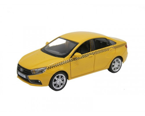 Машина АВТОПАНОРАМА LADA VESTA ТАКСИ желтый, 1/24, свет, звук, инерция, в/к 24,5*12,5*10,5 см