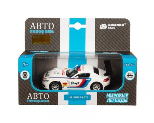 Машина АВТОПАНОРАМА BMW Z4 GT3, 1/38, белый, инерция, откр. двери, в/к 17,5*12,5*6,5 см