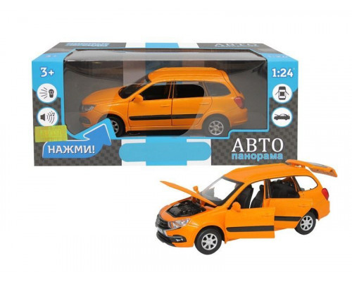 Машина АВТОПАНОРАМА LADA GRANTA CROSS,оранж, 1/24, свет, звук, инерция, в/к 24,5*12,5*10,5 см