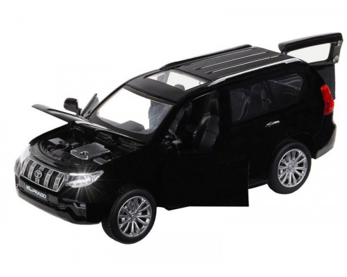 Машина АВТОПАНОРАМА Land Cruiser Prado, черный, 1/32, свет, звук, инерция, в/к 17,5*13,5*9 см