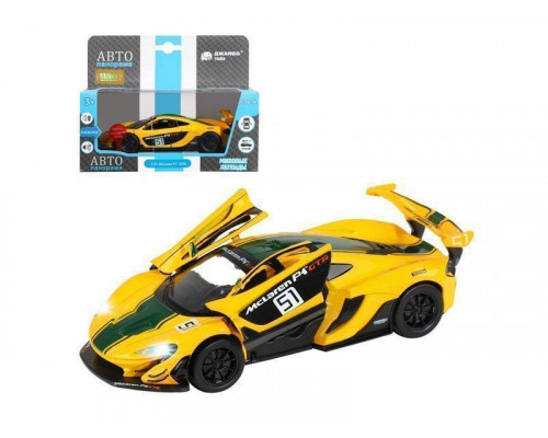 Машина АВТОПАНОРАМА Mclaren P1™ GTR, желтый, 1/32, свет, звук, инерция, в/к 17,5*12,5*6,5 см