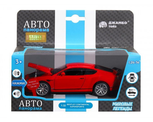 Машина АВТОПАНОРАМА Bentley Continental GT Supersports, красный, 1/32, в/к 17,5*12,5*6,5 см