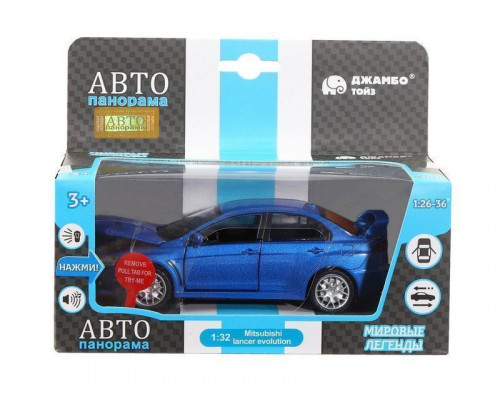 Машина АВТОПАНОРАМА Mitsubishi Lancer Evolution, синий, 1/32, свет, звук, в/к 17,5*12,5*6,5 см