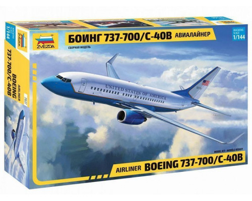 Сборная модель ZVEZDA Пассажирский авиалайнер Боинг 737-700 С-40B, 1/144