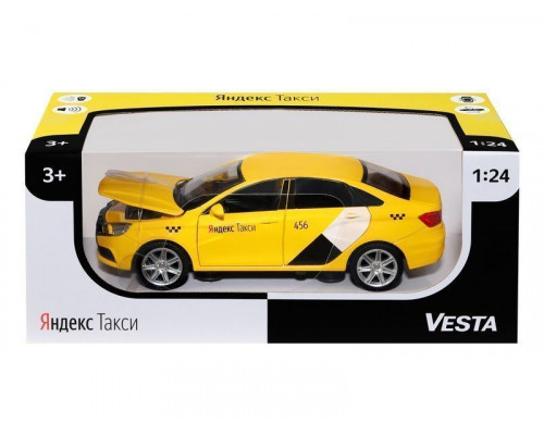 Машина АВТОПАНОРАМА Яндекс.Такси  LADA VESTA, желтый, 1/24, в/к 24,5*12,5*10,5 см