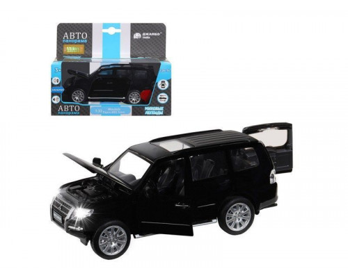 Машина АВТОПАНОРАМА Mitsubishi Pajero 4WD Tubro, черный, 1/33, свет, звук, в/к 17,5*13,5*9 см