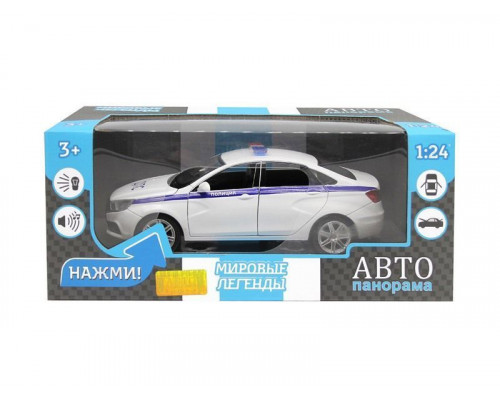 Машина АВТОПАНОРАМА LADA VESTA Полиция седан, 1/24, свет. звук. эффекты, в/к 24,5*12,5*10,5 см