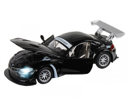 Машина АВТОПАНОРАМА BMW Z4 GT, черный, 1/32, свет, звук, инерция, в/к 17,5*13,5*9 см