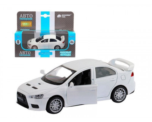 Машина АВТОПАНОРАМА Mitsubishi Lancer Evolution, белый, 1/41, откр. двери, в/к 17,5*12,5*6,5 см