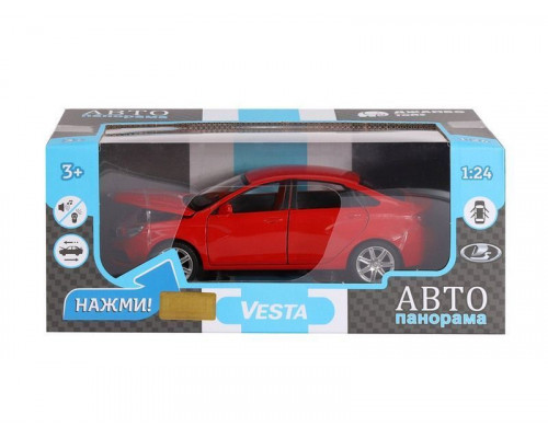 Машина АВТОПАНОРАМА LADA VESTA седан, 1/24,  красный, свет. звук. эффекты, в/к 24,5*12,5*10,5 см