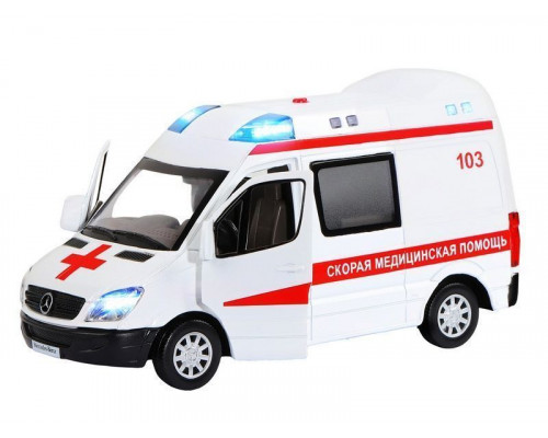 Машина АВТОПАНОРАМА Mercedes Sprinter Скорая помощь, белый, 1/32, в/к 18*9*13,5 см