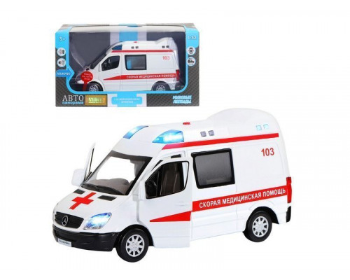 Машина АВТОПАНОРАМА Mercedes Sprinter Скорая помощь, белый, 1/32, в/к 18*9*13,5 см