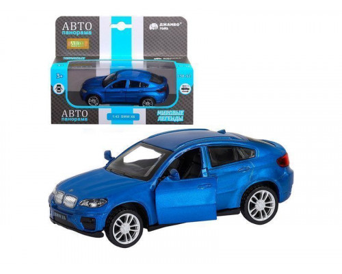 Машина АВТОПАНОРАМА BMW X6, 1/43, синий, инерция, откр. двери, в/к 17,5*12,5*6,5 см