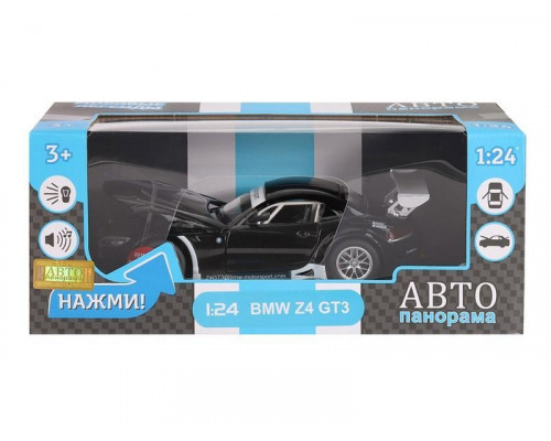 Машина АВТОПАНОРАМА BMW Z4 GT3, черный, 1/24, свет, звук, в/к 24,5*12,5*10,5 см