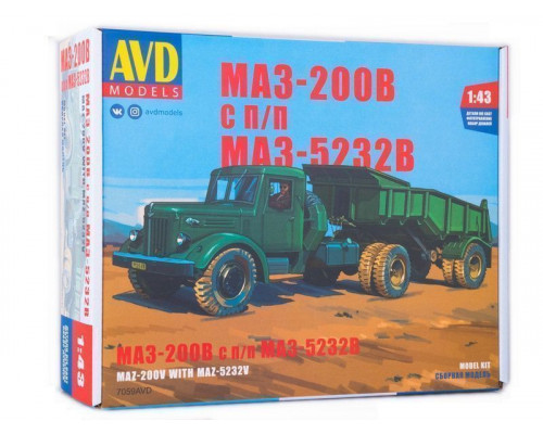 Сборная модель AVD МАЗ-200В с полуприцепом МАЗ-5232В, 1/43