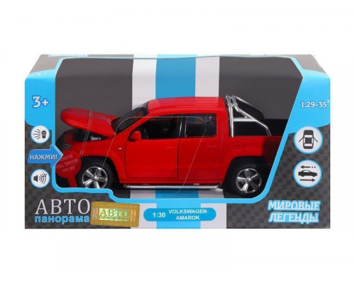 Машина АВТОПАНОРАМА Volkswagen Amarok, красный, 1/30, свет, звук, инерция, в/к 20*10*11 см