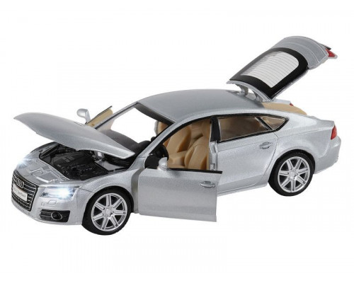 Машина АВТОПАНОРАМА Audi A7, серебряный, 1/32, свет, звук, инерция, в/к 17,5*13,5*9 см