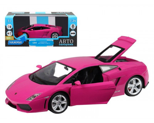 Машина АВТОПАНОРАМА Lamborghini Gallardo, розовый, 1/24, свет, звук, в/к 24,5*12,5*10,5 см