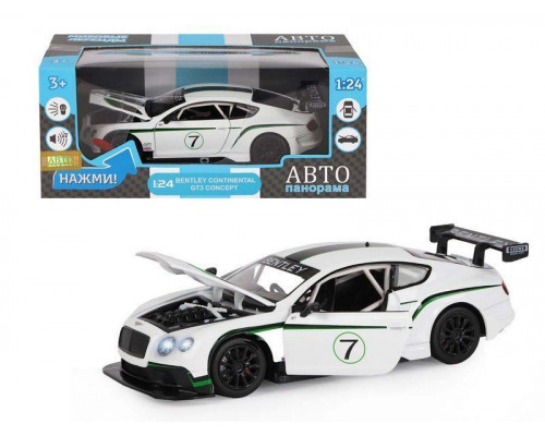 Машина АВТОПАНОРАМА Bentley Continental GT3 Concept, белый, 1/24, в/к 24,5*12,5*10,5 см