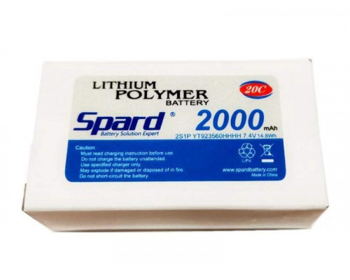 Аккумулятор Li-Po Spard 2000mAh, 7,4V, 20C, T‐plug для Remo Hobby 1/16, Himoto 1/18