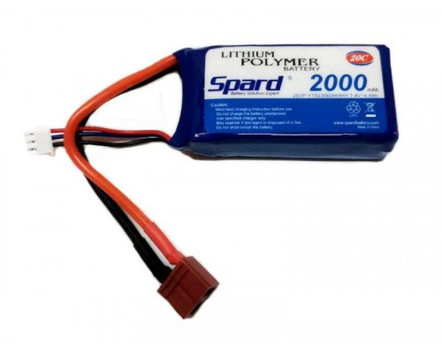 Аккумулятор Li-Po Spard 2000mAh, 7,4V, 20C, T‐plug для Remo Hobby 1/16, Himoto 1/18