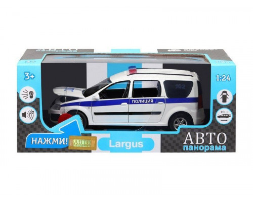 Машина АВТОПАНОРАМА LADA LARGUS Полиция, 1/24, свет, звук, инерция, в/к 24,5*12,5*10,5 см