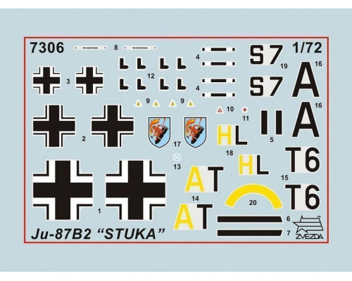 Сборная модель ZVEZDA Немецкий бомбардировщик Юнкерс Ju-87B2 (сборка без клея), 1/72