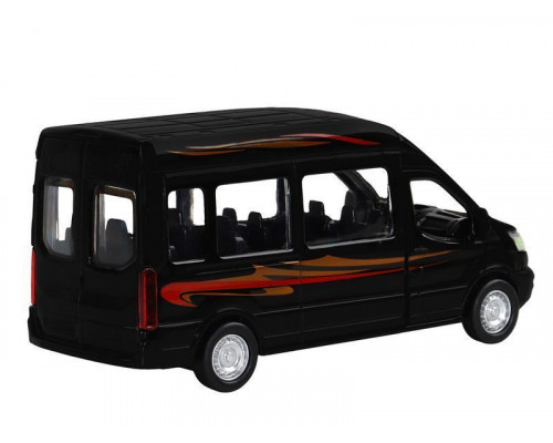 Машина АВТОПАНОРАМА Ford Transit, черный, 1/52, инерция, откр. двери, в/к 17,5*12,5*6,5 см