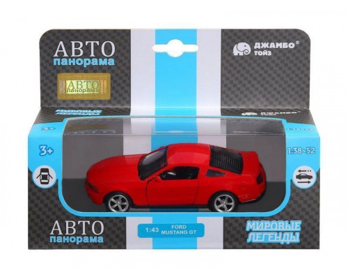 Машина АВТОПАНОРАМА Ford Mustang GT, красный, 1/43, инерция, откр. двери, в/к 17,5*12,5*6,5 см