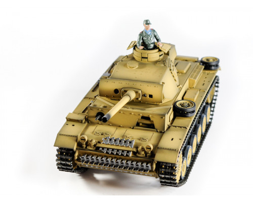 Р/У танк Taigen 1/16 Panzerkampfwagen III (Германия) дым, свет (для ИК боя) V3 2.4G RTR пустыня