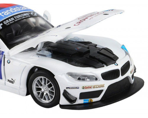 Машина АВТОПАНОРАМА BMW Z4 GT3, белый, 1/32, свет, звук, инерция, в/к 17,5*13,5*9 см