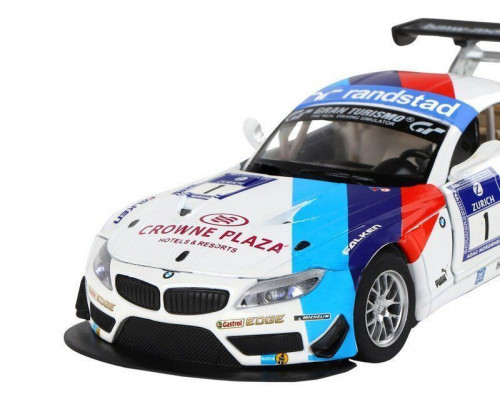 Машина АВТОПАНОРАМА BMW Z4 GT3, белый, 1/32, свет, звук, инерция, в/к 17,5*13,5*9 см