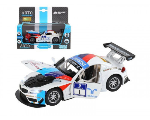 Машина АВТОПАНОРАМА BMW Z4 GT3, белый, 1/32, свет, звук, инерция, в/к 17,5*13,5*9 см