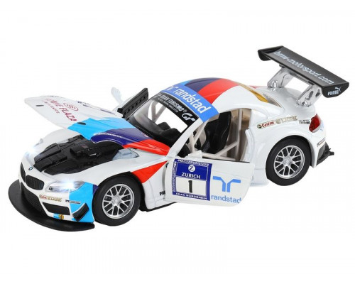 Машина АВТОПАНОРАМА BMW Z4 GT3, белый, 1/32, свет, звук, инерция, в/к 17,5*13,5*9 см