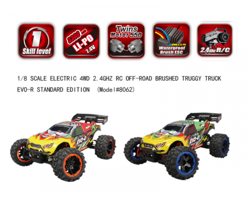 Радиоуправляемая трагги Remo Hobby EVO-R TWINS MOTOR (зеленая) 4WD 2.4G 1/8 RTR