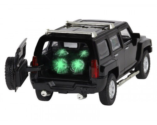 Машина АВТОПАНОРАМА Hummer H3, черный, 1/32, свет, звук, инерция, в/к 17,5*13,5*9 см