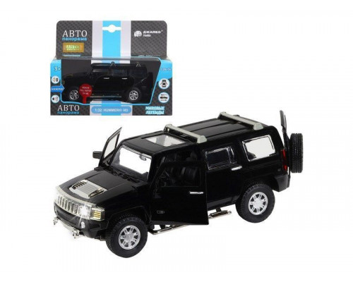 Машина АВТОПАНОРАМА Hummer H3, черный, 1/32, свет, звук, инерция, в/к 17,5*13,5*9 см