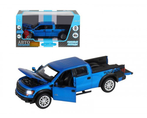 Машина АВТОПАНОРАМА Ford F-150 SVT Raptor, синий, 1/34, свет, звук, инерция, в/к 20*10*11 см