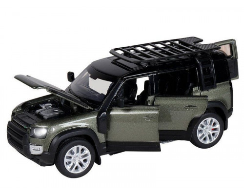 Машина АВТОПАНОРАМА Land Rover Defender 110, 1/32, зеленый, свет, звук, в/к 17,5*13,5*9 см