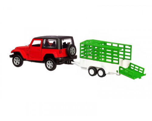 Машина АВТОПАНОРАМА Jeep Wrangler c прицепом, 1/43, открываются передние двери, инерция, в/к