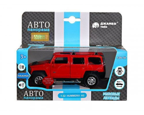 Машина АВТОПАНОРАМА Hummer H3, красный, 1/32, свет, звук, инерция, в/к 17,5*13,5*9 см