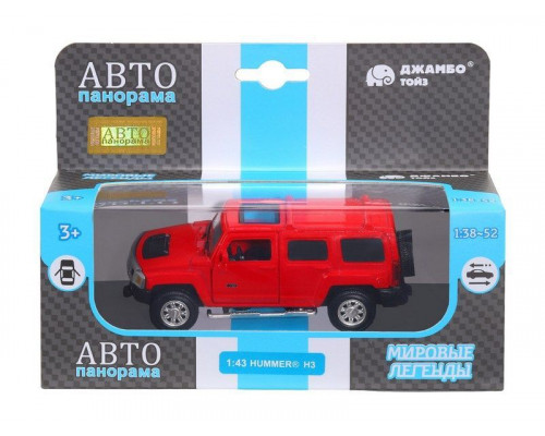 Машина АВТОПАНОРАМА Hummer H3, красный, 1/43, инерция, в/к 17,5*12,5*6,5 см