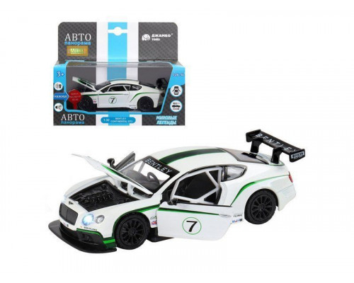 Машина АВТОПАНОРАМА Bentley Continental GT3, белый, 1/32, свет, звук, инерция, в/к 17,5*13,5*9 см