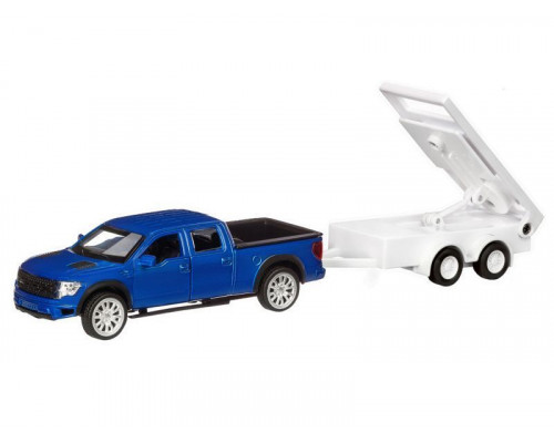 Машина АВТОПАНОРАМА Ford F-150 c прицепом с дорожными знаками, 1/43, инерция, в/к