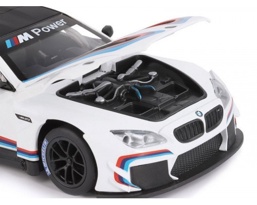 Машина АВТОПАНОРАМА BMW M6 GT3, белый, 1/24, свет, звук, в/к 24,5*12,5*10,5 см