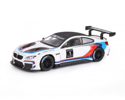 Машина АВТОПАНОРАМА BMW M6 GT3, белый, 1/24, свет, звук, в/к 24,5*12,5*10,5 см